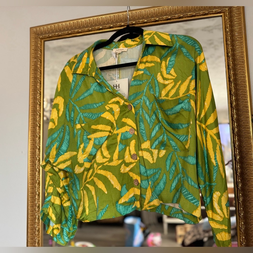 NWT Haute Hippie Green & Yellow Blouse π΄ Resort Luxe Print Top |Blogger Favorite - Picture 2 of 7